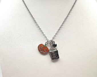 Vintage 80s Cookie Lee Halloween Pumpkin & Treat Bag Charm Necklace Jewelry