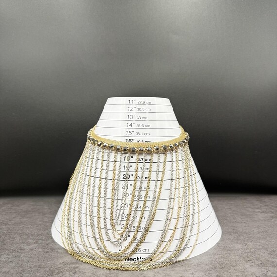 Gold & Silver Multi-Layer Statement Necklace w/ C… - image 12