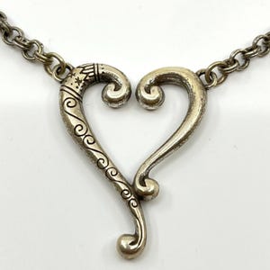 Vintage Brighton Silver Tone Scroll Heart Pendant Necklace Retro Romantic Y2K image 1