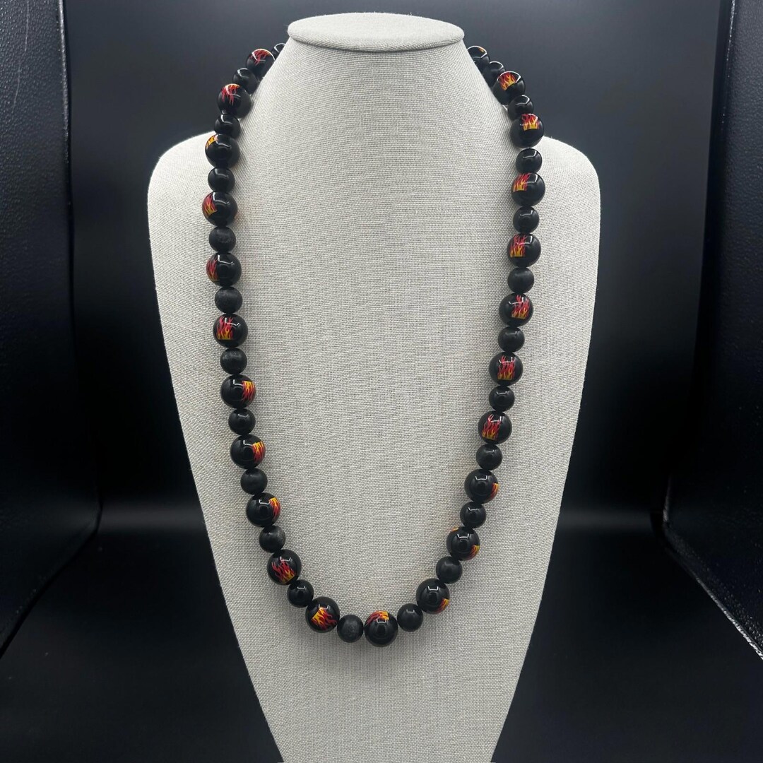 Handmade Black Flame Beaded Necklace Hot Rod Rockabilly Style Fashion ...