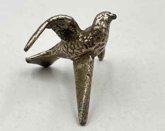 Figurine Vintage Silver Tone Bird Pewter Style Swallow Sparrow Statue Decor
