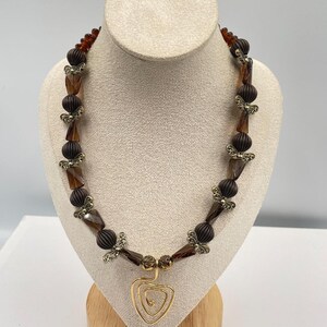 Artisan Gold-Tone Beaded Butterfly Spacers Spiral Heart Pendant Lobster Necklace