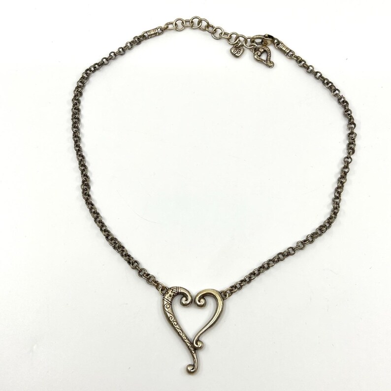 Vintage Brighton Silver Tone Scroll Heart Pendant Necklace Retro Romantic Y2K image 2