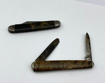 Lote de canivetes de bolso vintage, modelo Jack Knife, com cabo de celofane e lâmina dobrável, antigos e raros.