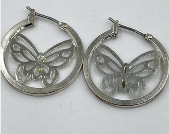 Vintage Mary-Kate & Ashley Butterfly Hoop Earrings Silver Tone Cutout Hoops Y2K