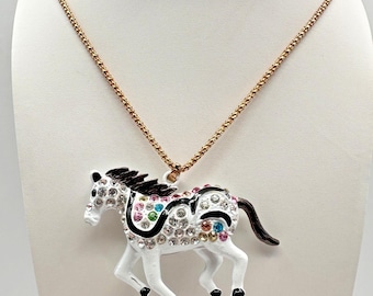 Vintage 80s Betsey Johnson Gold Tone Horse Pendant Necklace Women's Jewelry