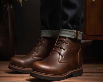 Handcrafted Top Grain Leather Boots, Non-Slip Sole