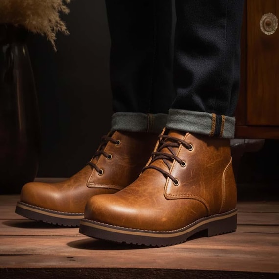Handcrafted Top Grain Leather men's Boots: Customizable Rubber Sole Shoes , Lederschuhe