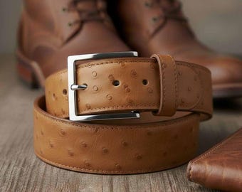 Struisvogelleren herenriem, jeansbroekriemen handgemaakt, Ledergurtel Herren