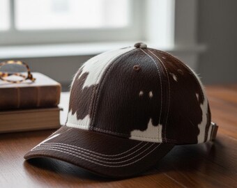 Genuine Cowhide Leather Baseball Cap , Handmade Adjustable Western Caps for Men
