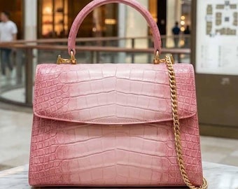 Pink Crocodile leather Bag , gift for her/mother Bags for women