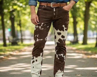 Cowhide Hair-On Leather Pants - Custom Fit Cowboy Biker Jeans