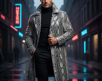 Snakeskin leather Trench Coat | Men’s long Coat , Overcoat