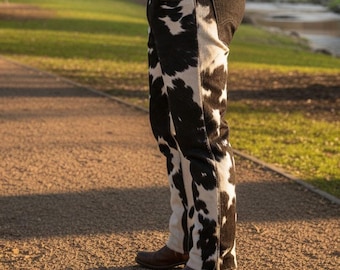 Men Cowhide Hair On Leather Pants Authentic Western Style Pant , Biker Pants