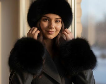 Faux Fur Black Headband and Cuffs