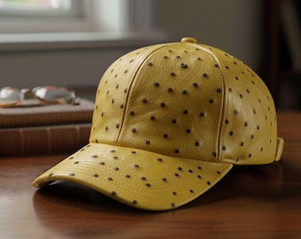 Real Ostrich Baseball Cap Full Quill With Adjustable Closure Strap ,Lederkappe herren