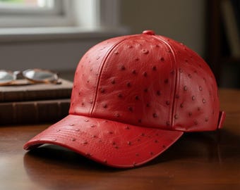 Real Ostrich Baseball Cap Full Quill With Adjustable Closure Strap ,Lederkappe herren