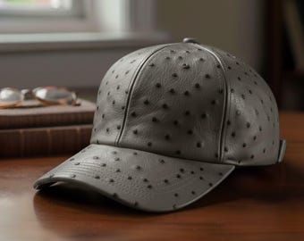 Real Ostrich Baseball Cap Full Quill With Adjustable Closure Strap ,Lederkappe herren