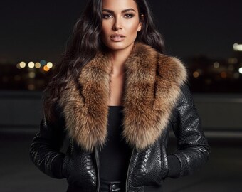 Ręcznie robiona damska kurtka motocyklowa ze skóry wężowej, czarny pyton