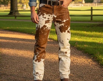 Custom Cowhide Hair-On Western Pants Handmade Rodeo Style Leather pants men