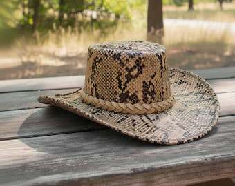 Python Leather Hat , Skin Cowboy Hats Genuine Western Hat for Men and Women