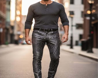 Handcrafted Black Dragon Python Trousers | Men Outwear Casual