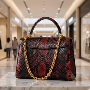 Torebka na ramię z rączką z naturalnej skóry pytona – perłowa, egzotyczna skóra węża, torebki damskie