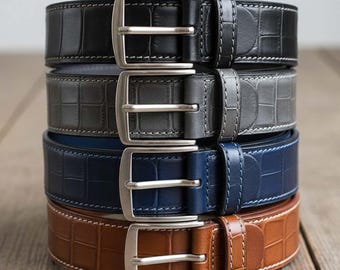 Men’s Crocodile Leather Belt Genuine with Classic Silver Buckle Handmade Luxury Belts
