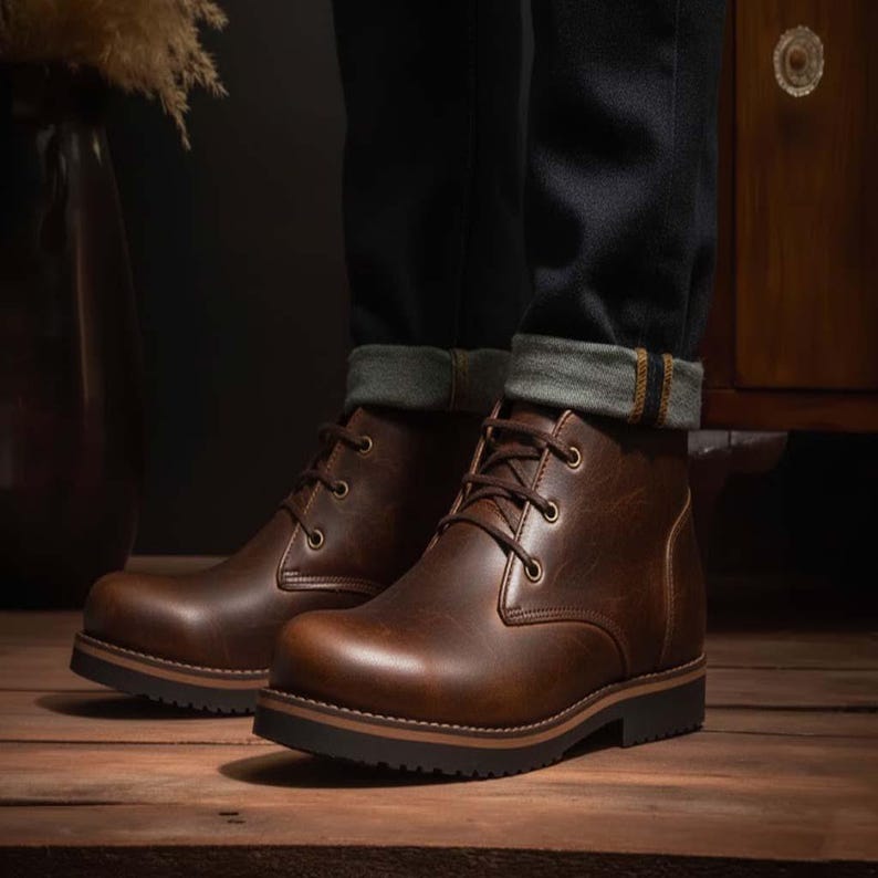 Men's leather boots, brown boots, lederschuhe herren , Hiking shoes , Men Shoe Dark Brown