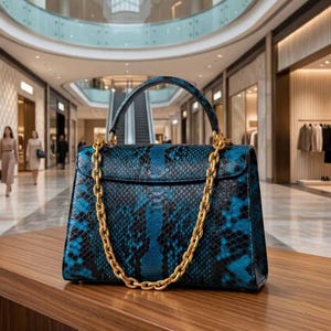 Bolso de diseño Python - Elegante monedero dorado - Bolso de mano de lujo con piel de serpiente - Bolsos únicos con asa superior