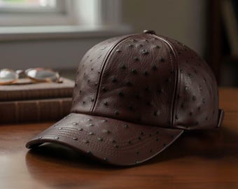 Real Ostrich Baseball Cap Full Quill With Adjustable Closure Strap ,Lederkappe herren