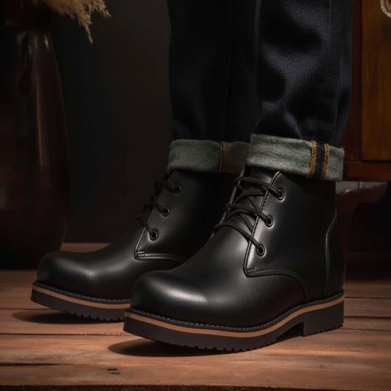 Men's leather boots, brown boots, lederschuhe herren , Hiking shoes , Men Shoe Black