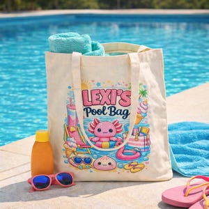 Personalised Kids Pool Bag | Custom Name Swim Tote, Canvas Beach Bag