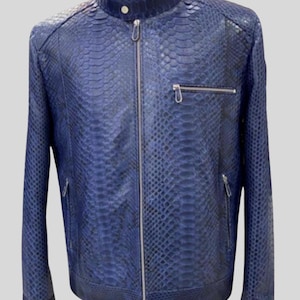 Blaue Python Lederjacke - Exotischer Schlangenhaut Biker Style Luxusmantel