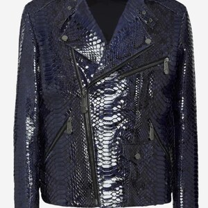 Handmade Blue Python Leather Biker Jacket – Men's Exotic Leather Motorcycle Jacket