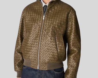 Handwoven Intrecciato Italian Leather Blouson Jacket for Men Liana