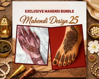 Paquete de diseños de henna para practicar (Mehndi): 25 diseños para manos, dedos y pies (descarga digital).