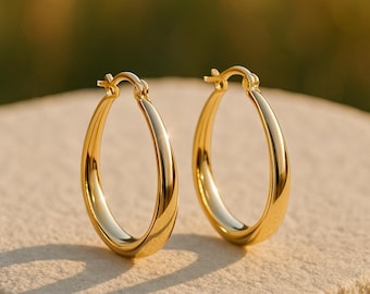 Large Gold Hoop Earrings for Women Teardrop Shiny Hoops