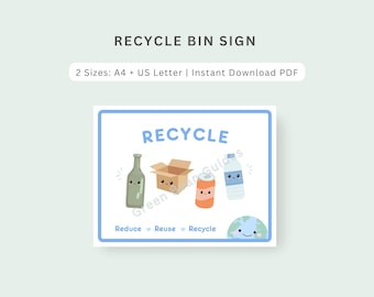 Bonito cartel de reciclaje (PDF imprimible), para aulas escolares, comedores, Día de la Tierra, póster educativo para la clasificación de contenedores para niños.