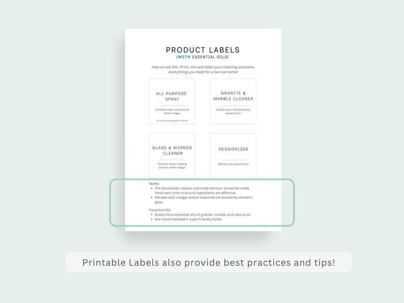 DIY Homemade Cleaning Recipes Guide + Printable Labels, Natural Eco Friendly Products for Homes, Non-Toxic Cleaning Chart, Zero Waste PDF image 3