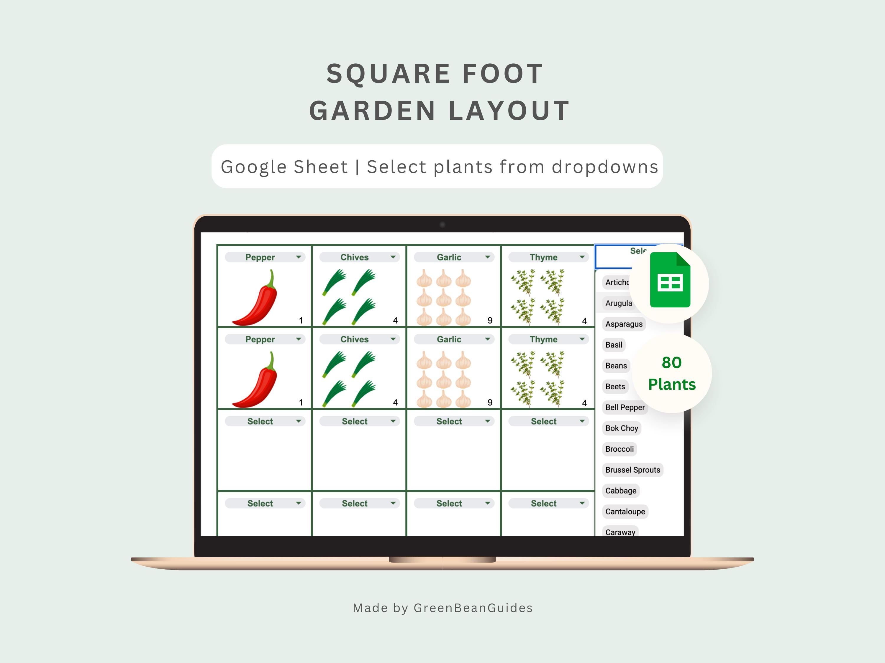 Square Foot Garden Guide & Layout Planner (google Sheets), Raised Beds ...