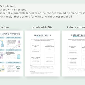DIY Homemade Cleaning Recipes Guide + Printable Labels, Natural Eco Friendly Products for Homes, Non-Toxic Cleaning Chart, Zero Waste PDF image 2