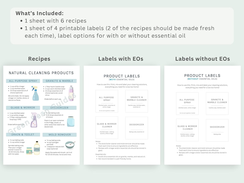 DIY Homemade Cleaning Recipes Guide + Printable Labels, Natural Eco Friendly Products for Homes, Non-Toxic Cleaning Chart, Zero Waste PDF image 2