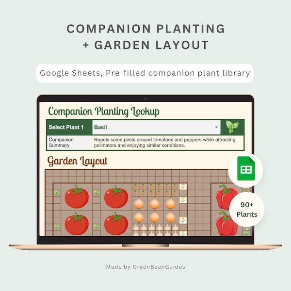 Companion Planting Guide & Garden Layout Planner (Google Sheets), Good and Bad Neighbors Chart, Vegetable, Herb, Fruits