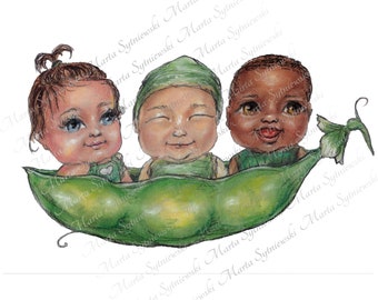 babies in a peapod png, clipart, sublimation design, Pea Pod Babies png digital download, Peapod Baby commercial use, interacial multiracial