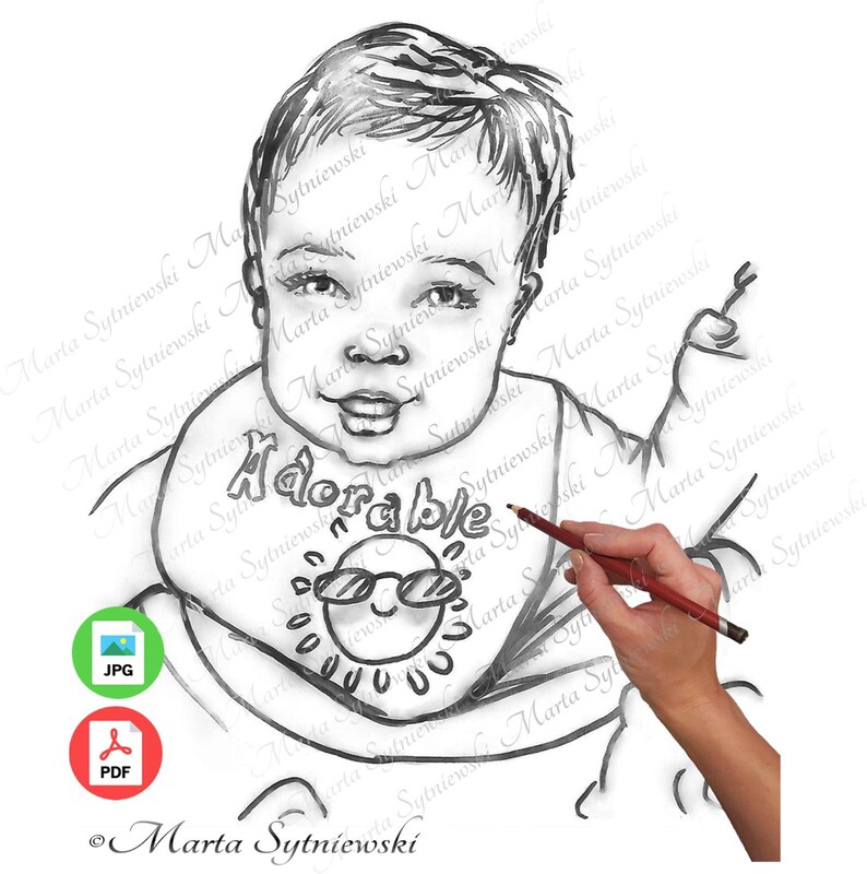 Adorable Baby Coloring Page, Printable Adult Coloring Pages, Instant
