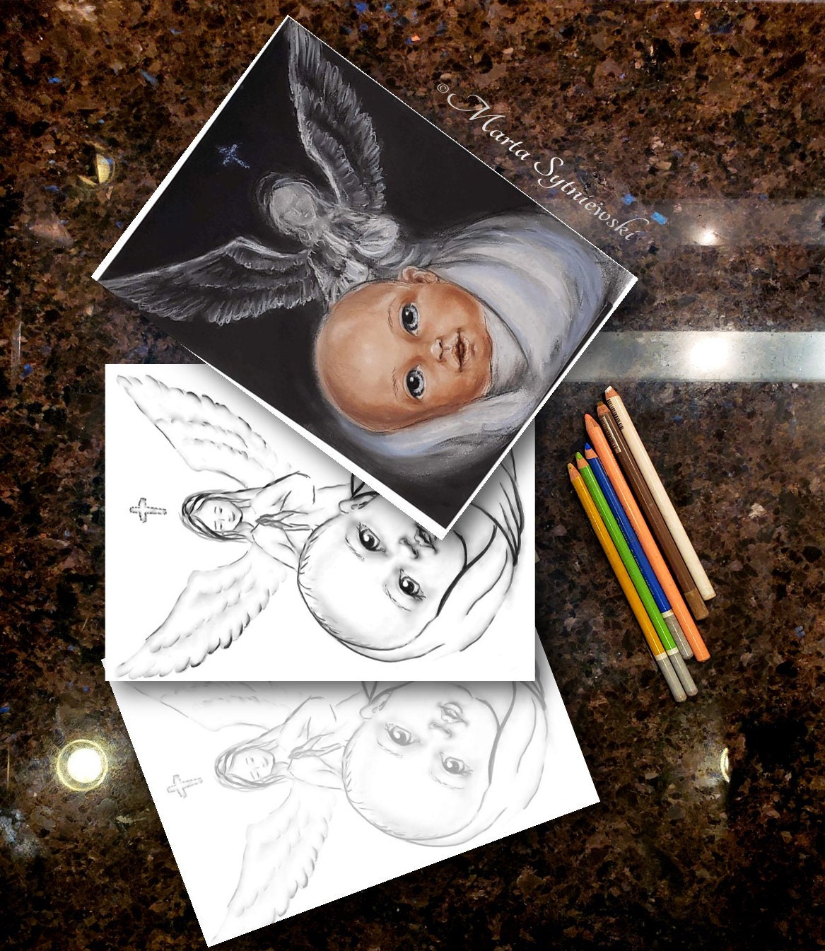 Baby Angel Coloring Page for Adults and Kids, Baby Baptism Activity ...