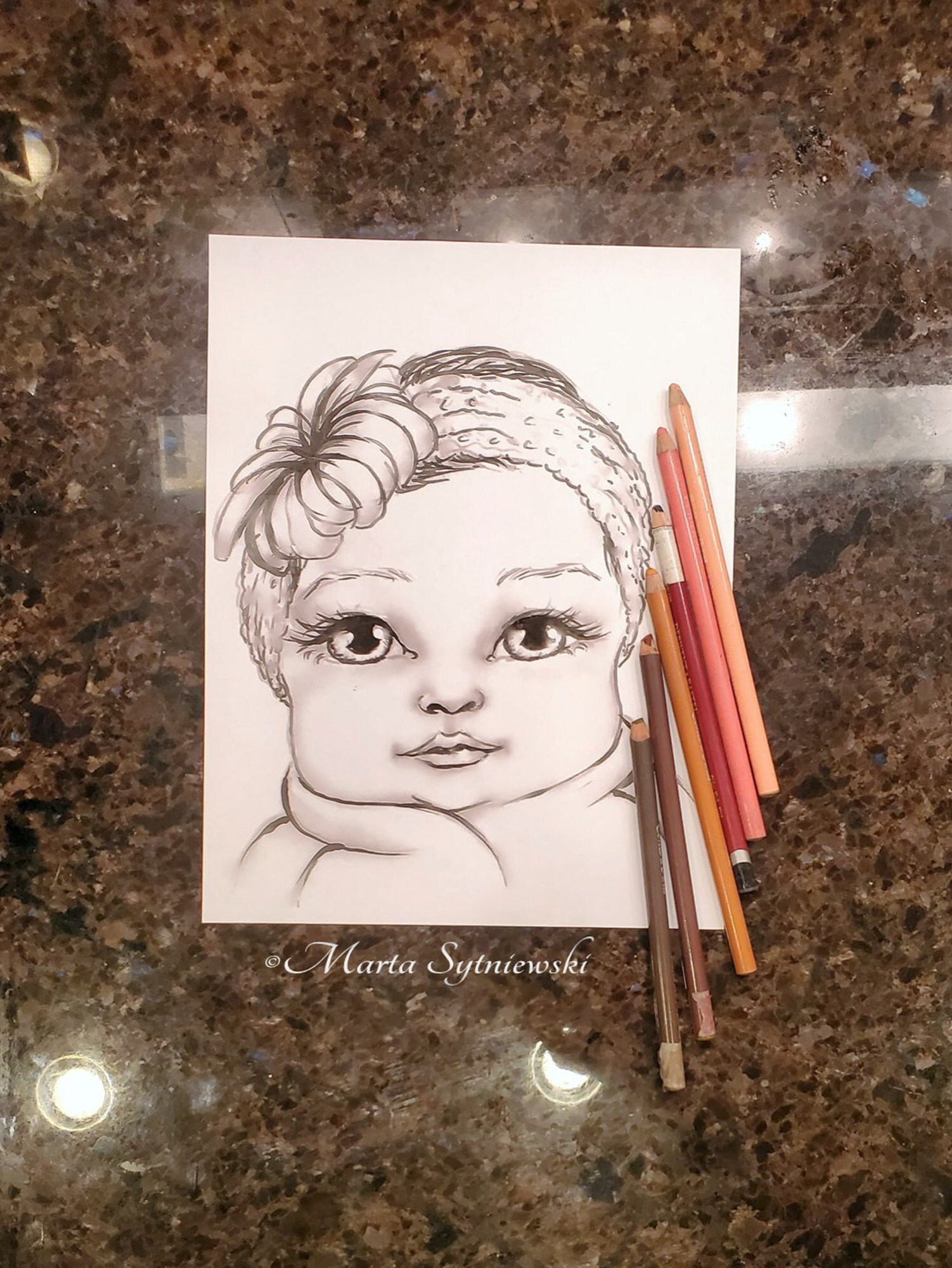Baby Flower Headband Coloring Page, Commercial Use, Kids Adult Coloring ...