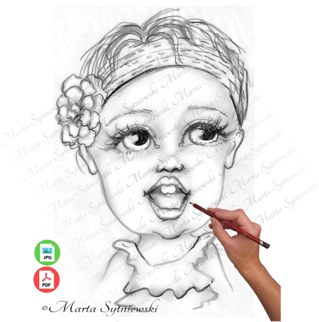 Big Eyes Baby Coloring Page for Adults and Kids, Adult Coloring Pages