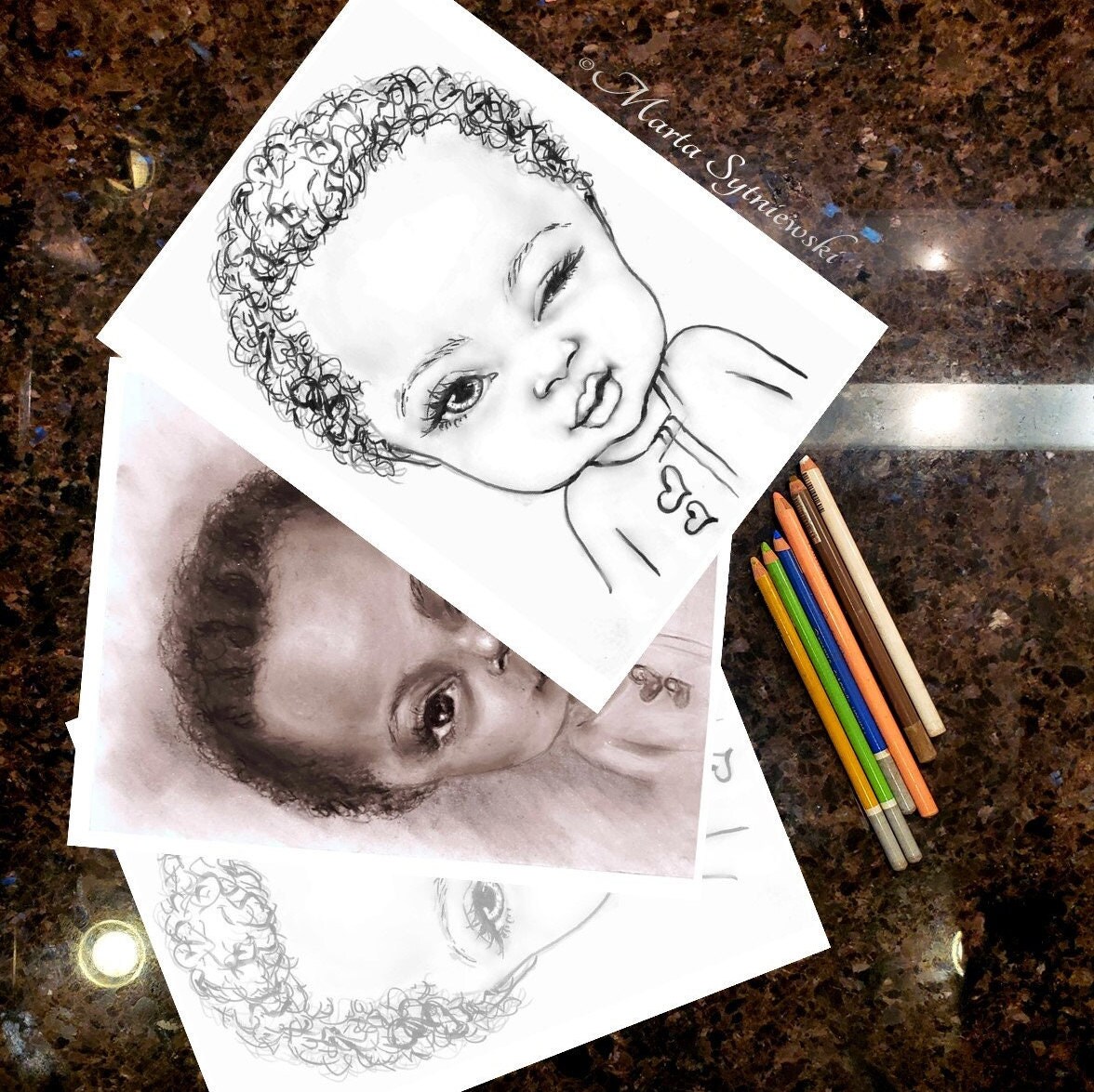 Winking Baby Coloring Page for Adults, Grayscale Coloring Page, Adult